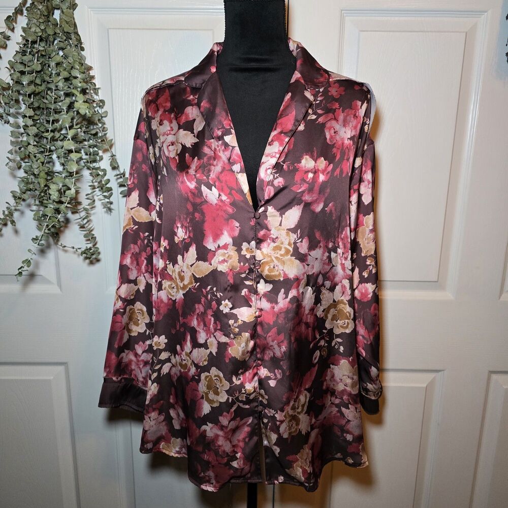Free People Intimately Dreamy Days Pajama Top Only Small Purple Satin Floral